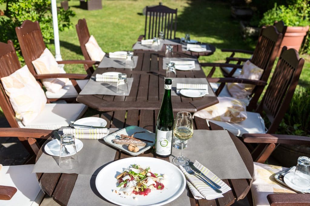 Set up tables on the terrace